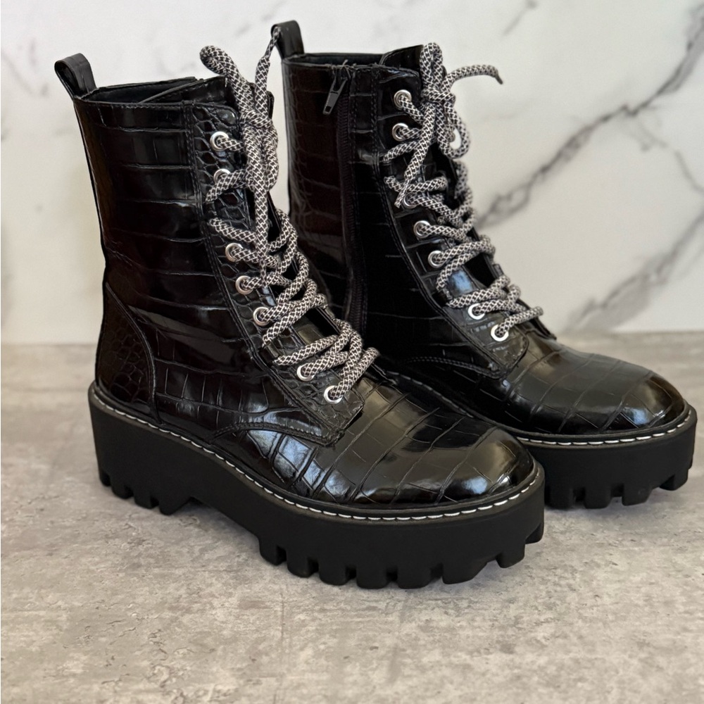 Zara Patent Leather Combat Boots